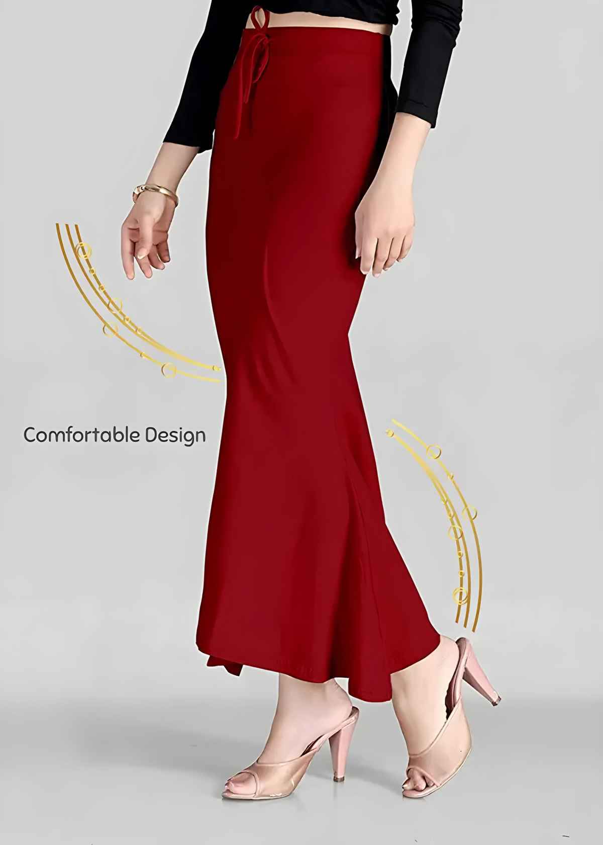 Dunberry London Women Seamless Saree Shapewear | Mermaid Fit With Drawstring | Maroon-Plus Size