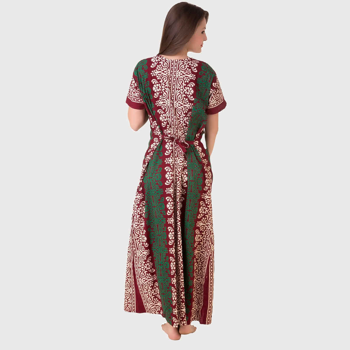 Masha Womens-Maroon-Cotton Nighty-Freesize