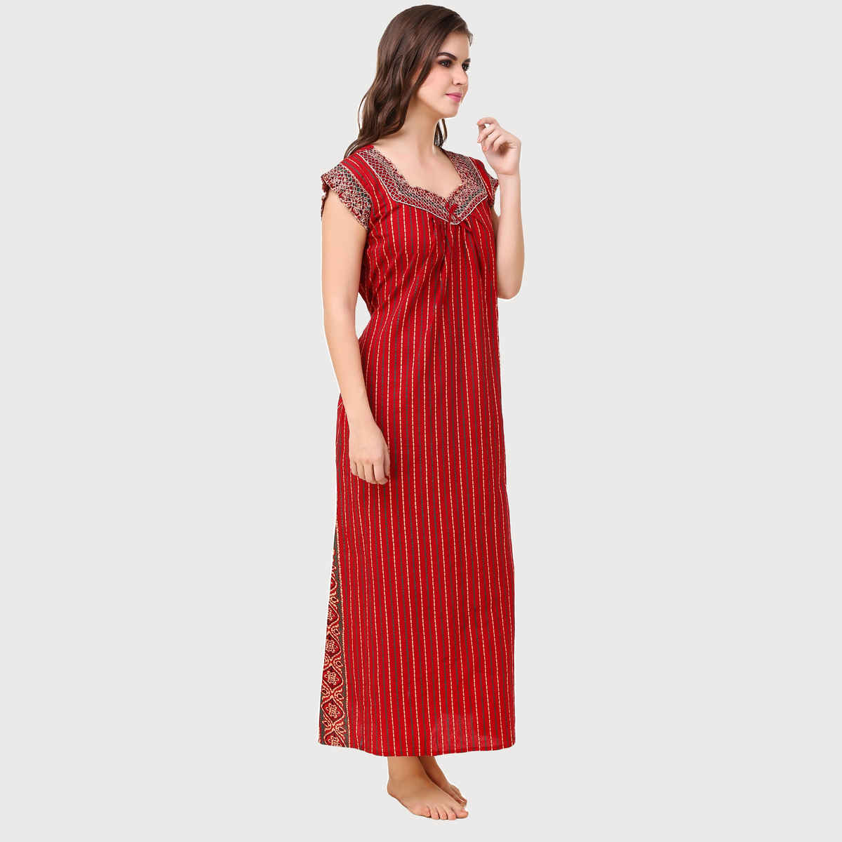 Masha Womens-Red-Cotton Nighty-Freesize