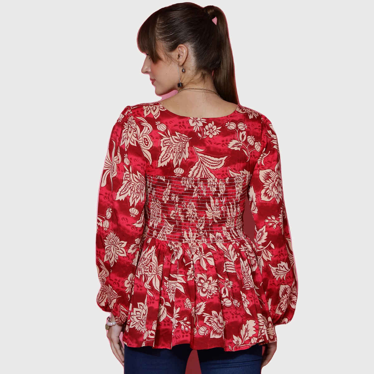 Sheetal Women's Floral Printed Top | 5107 | Red - M