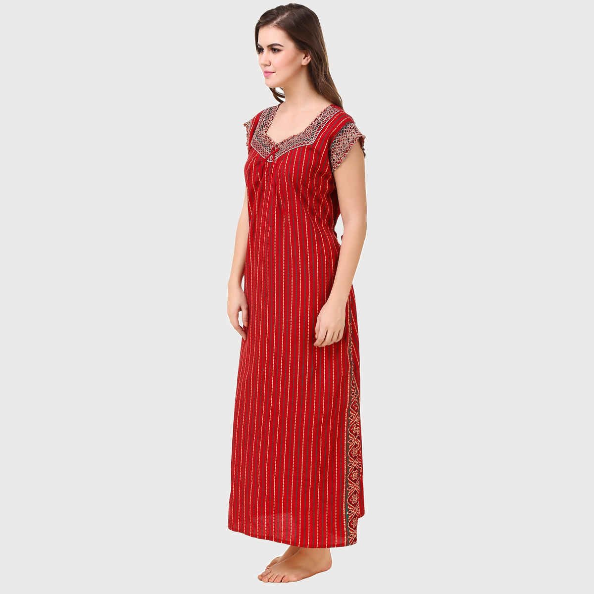 Masha Womens-Red-Cotton Nighty-Freesize