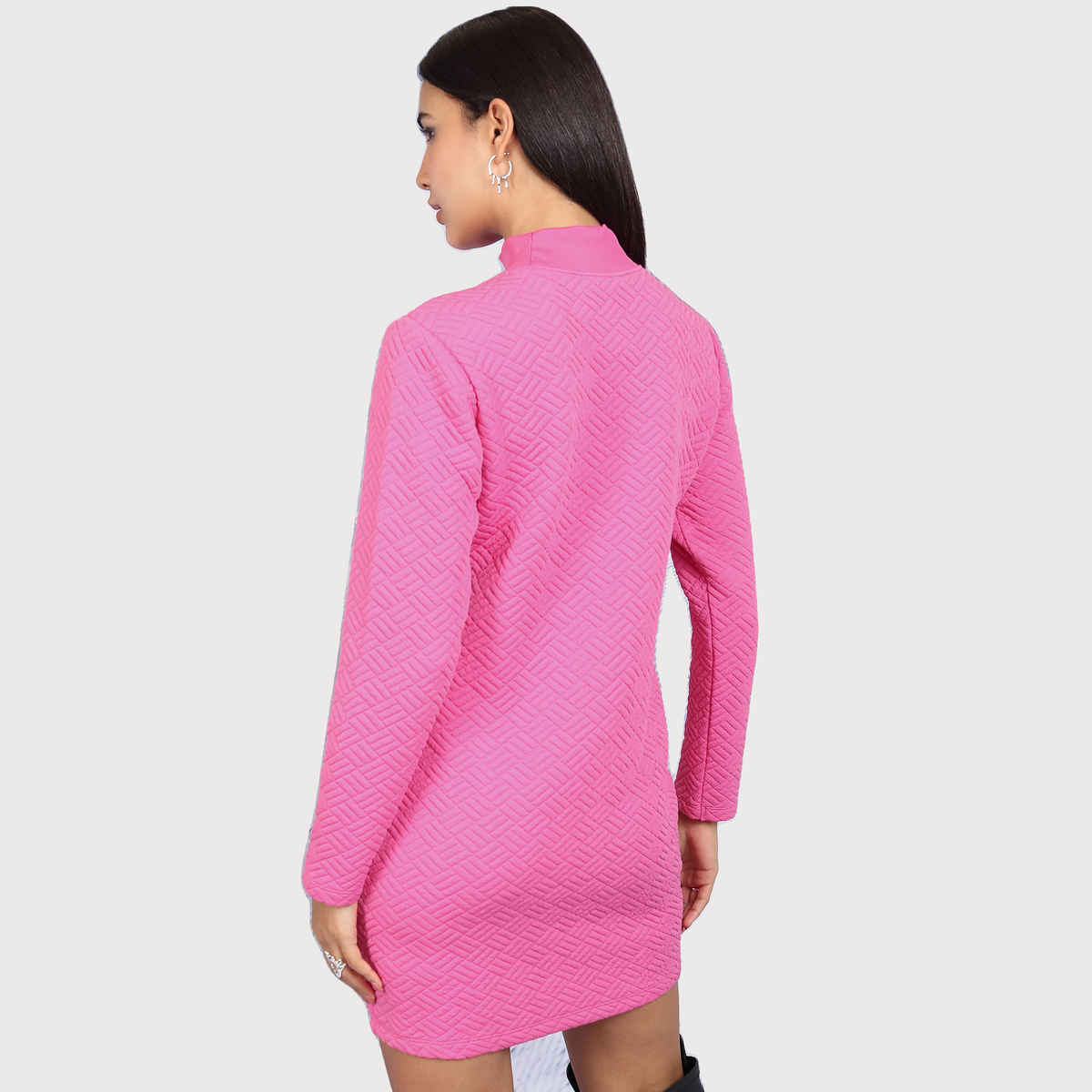 Tokyo Talkies Women's Self Design Embellished Sheath Mini Dress | Pink - L