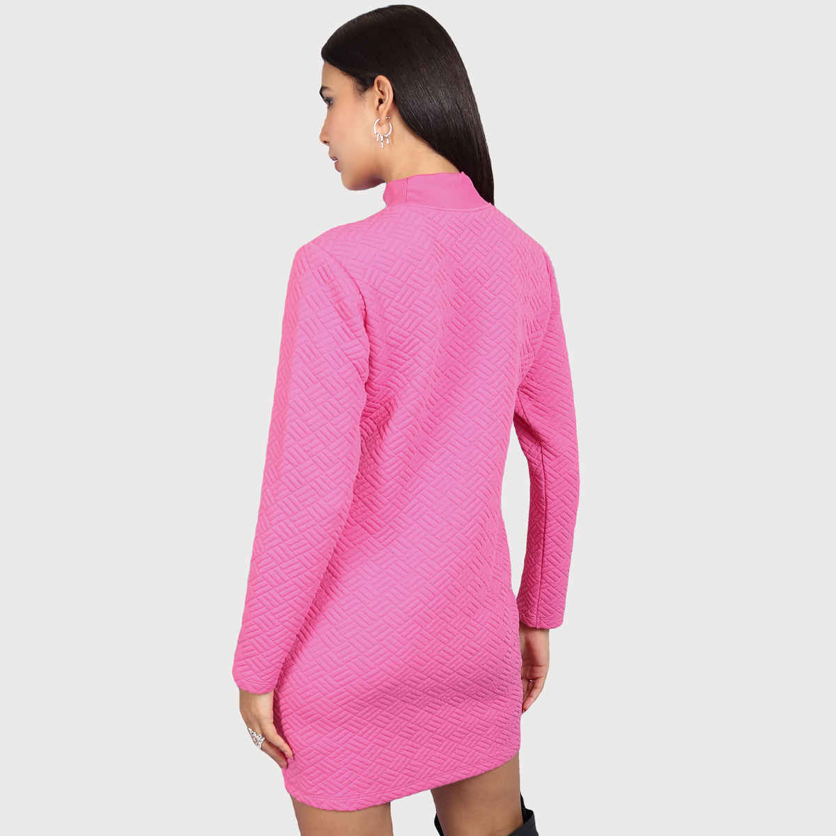 Tokyo Talkies Women's Self Design Embellished Sheath Mini Dress | Pink - XL