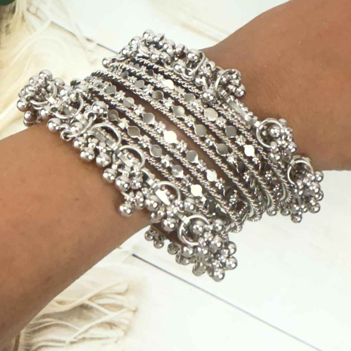 The Opal Factory Silver Oxidised Bangle Kada Set | Size 2.4 - S