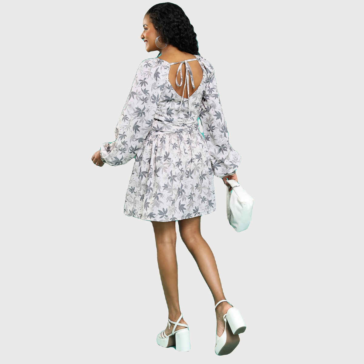 Tokyo Talkies Women's Floral Printed Square Neck Fit Flare Dress | Multicolour - L