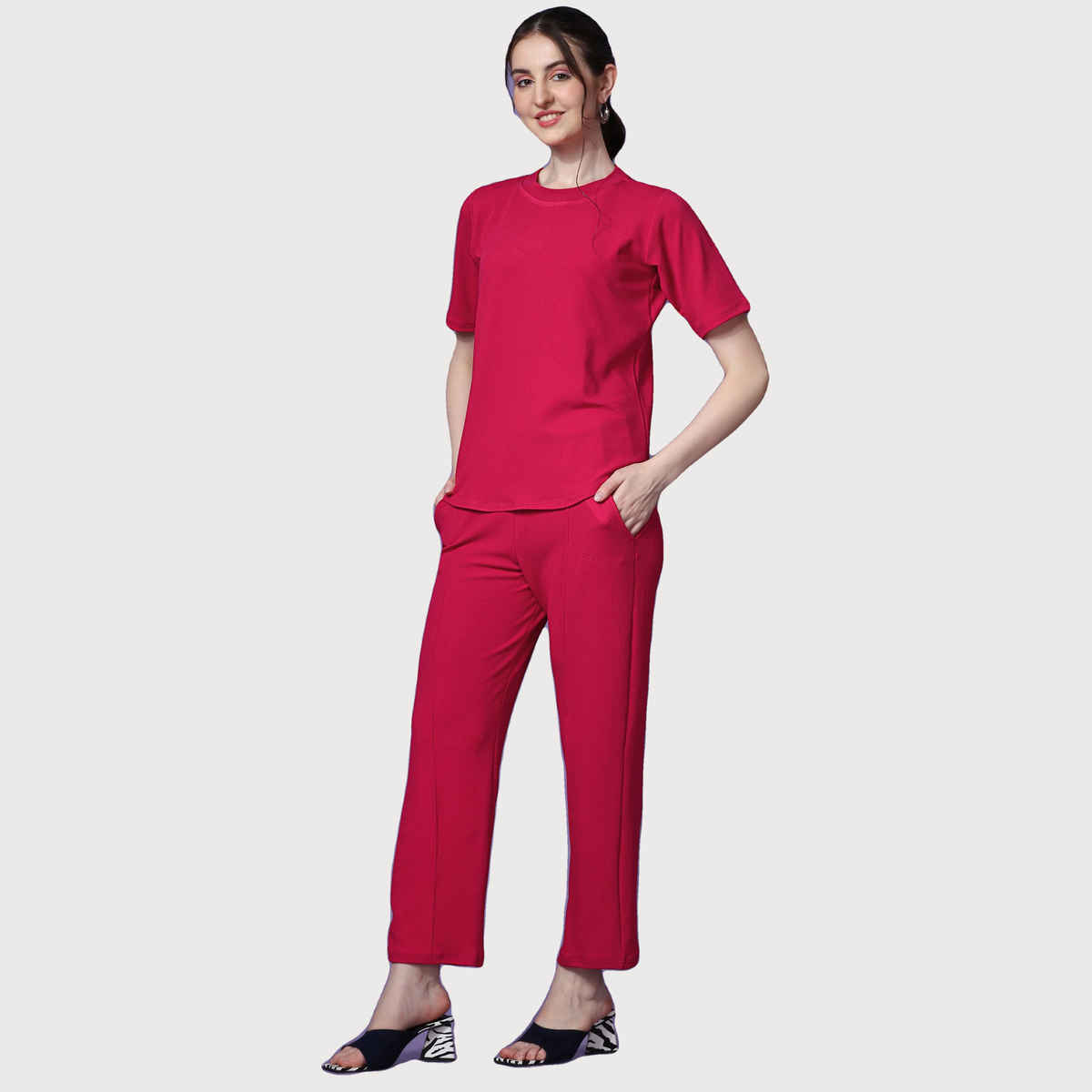 Sheetal Women's T-shirt With Trousers Co-Ords | 20034 | Hot Pink - S