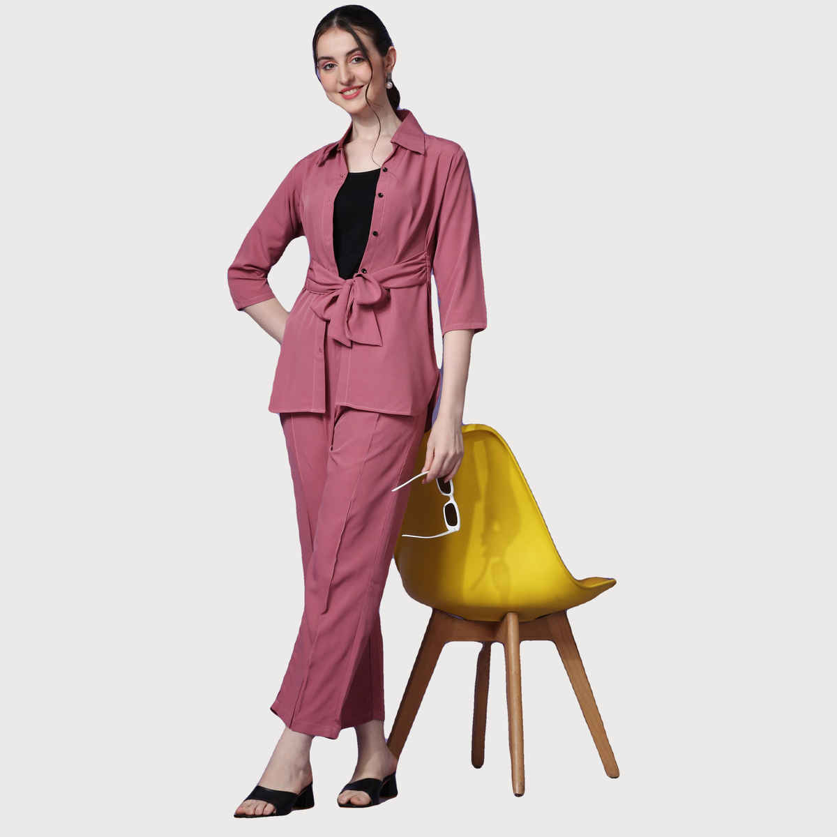 Sheetal Women's Collar Shirt With Trousers Co-Ords | 20017 | Mauve Pink - XL