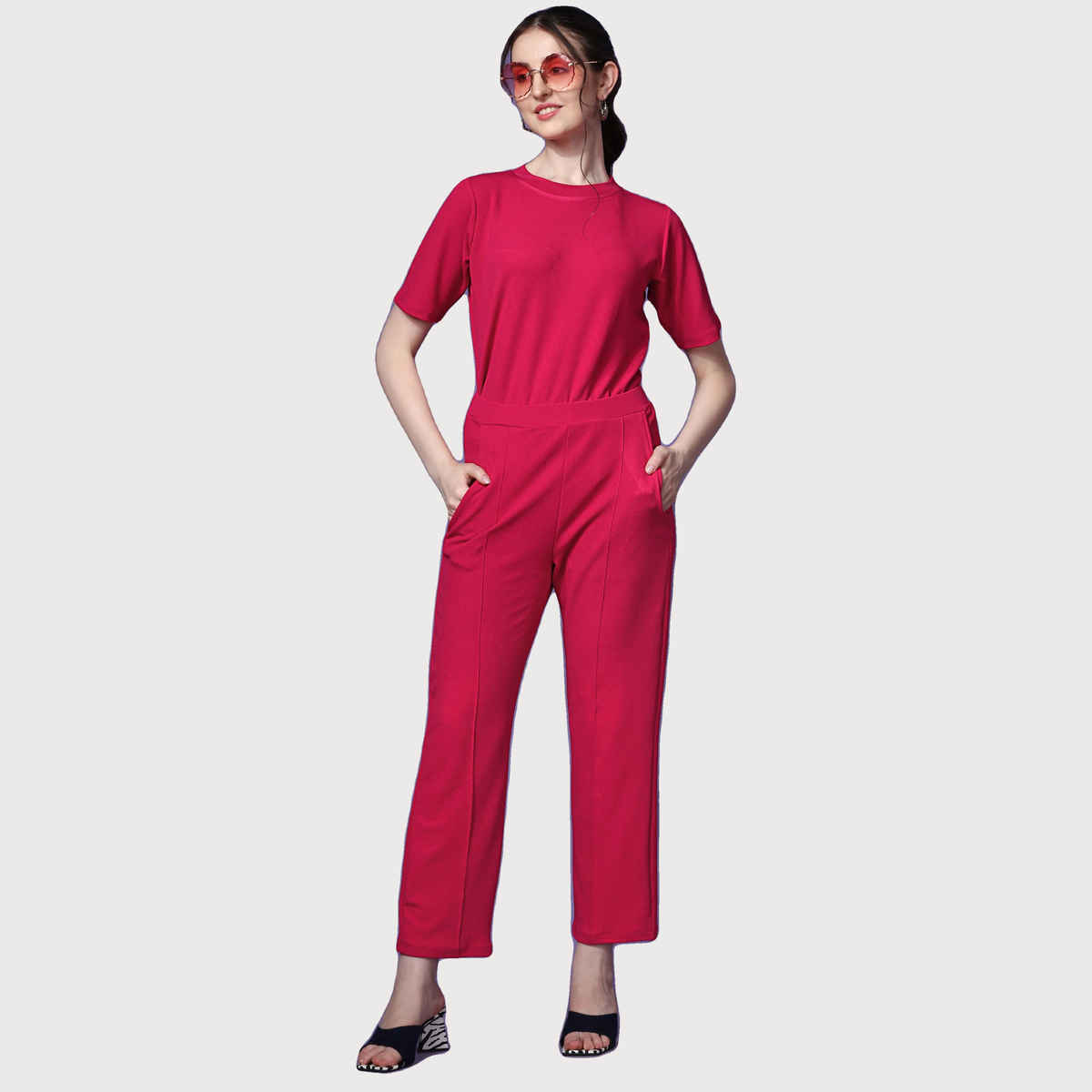 Sheetal Women's T-shirt With Trousers Co-Ords | 20034 | Hot Pink - S