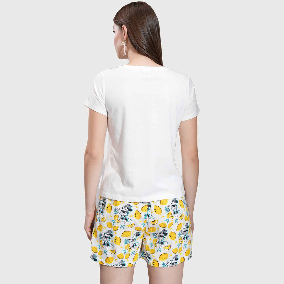 Tokyo Talkies Women's Disney Minnie Mouse Printed Sleepwear Co-Ord Set | White - S