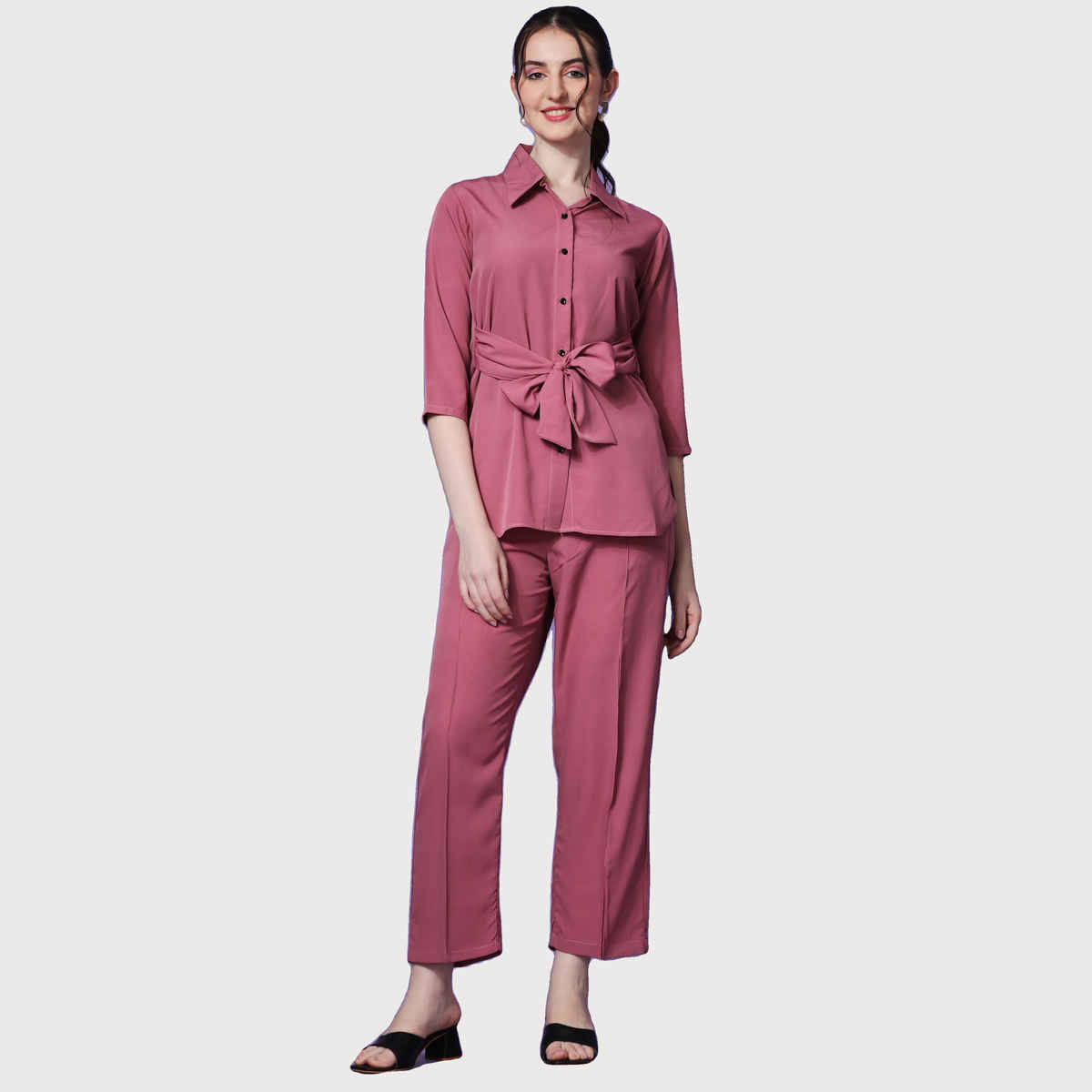 Sheetal Women's Collar Shirt With Trousers Co-Ords | 20017 | Mauve Pink - XL