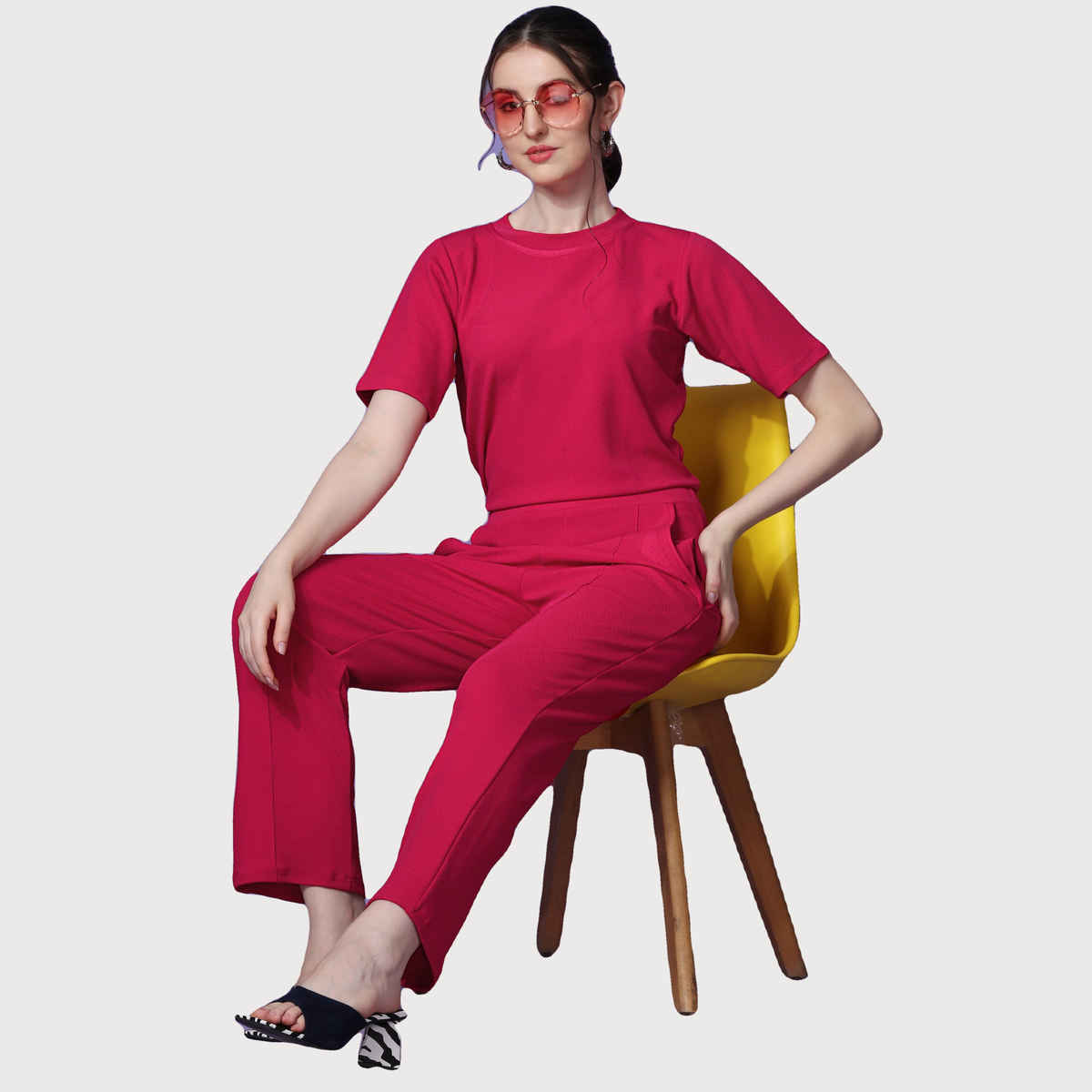Sheetal Women's T-shirt With Trousers Co-Ords | 20034 | Hot Pink - S