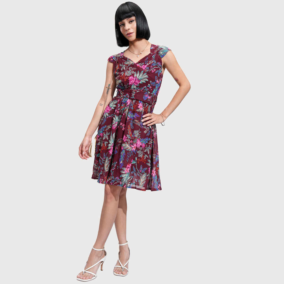 Tokyo Talkies Women's Floral Printed Dress | Red - L