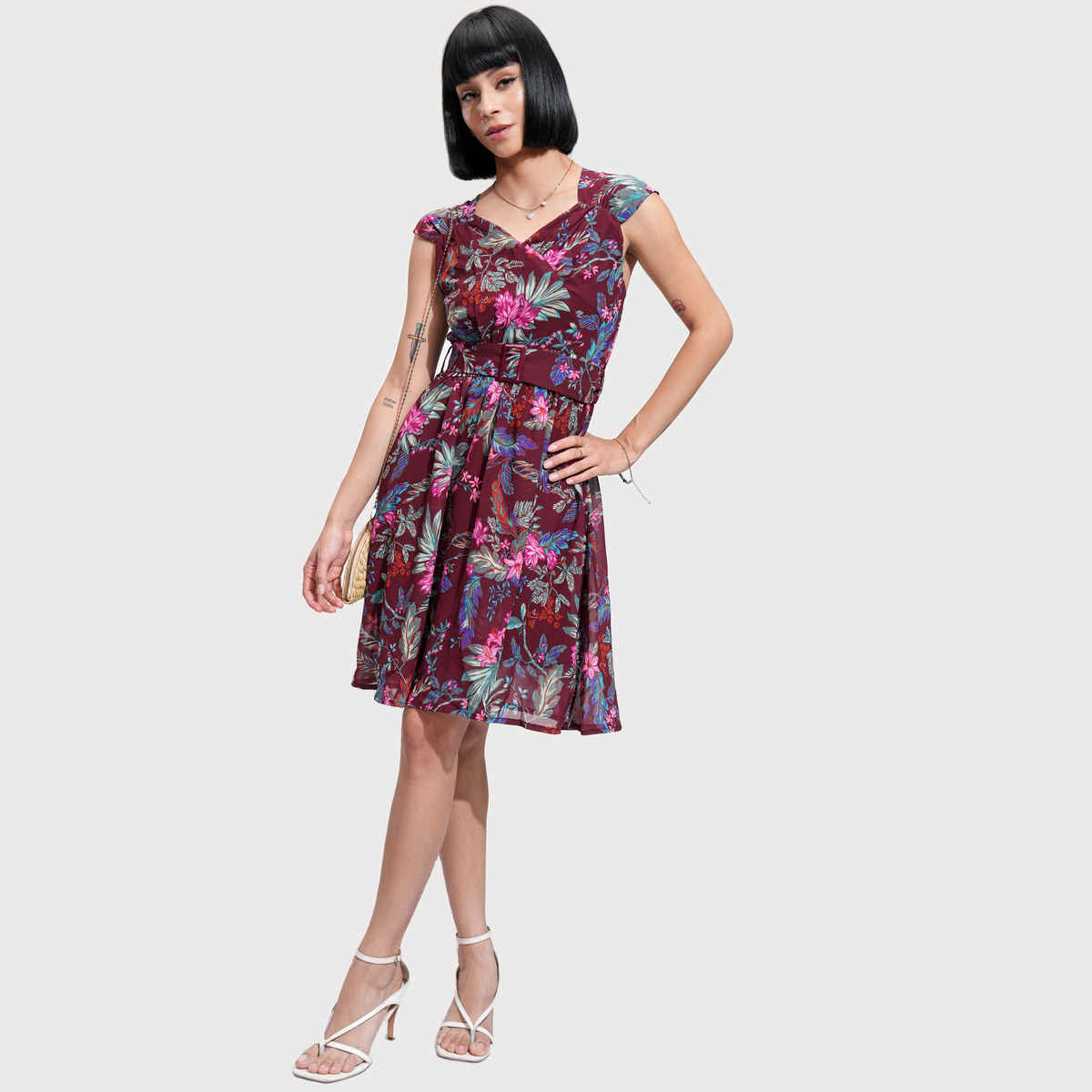 Tokyo Talkies Women's Floral Printed Dress | Red - M