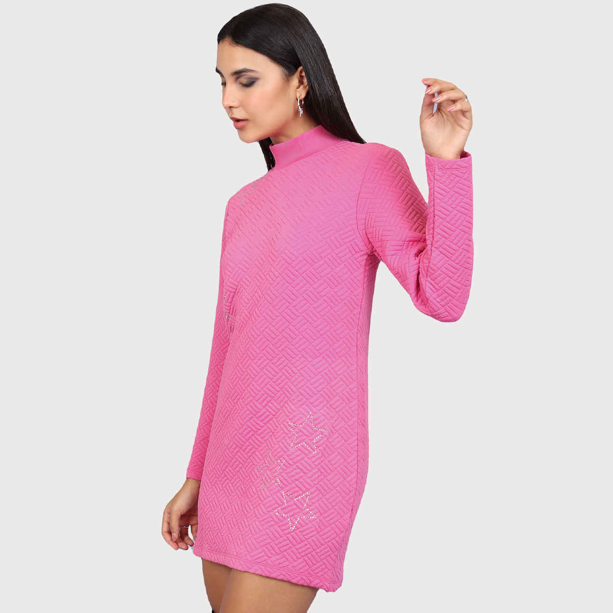 Tokyo Talkies Women's Self Design Embellished Sheath Mini Dress | Pink - XL