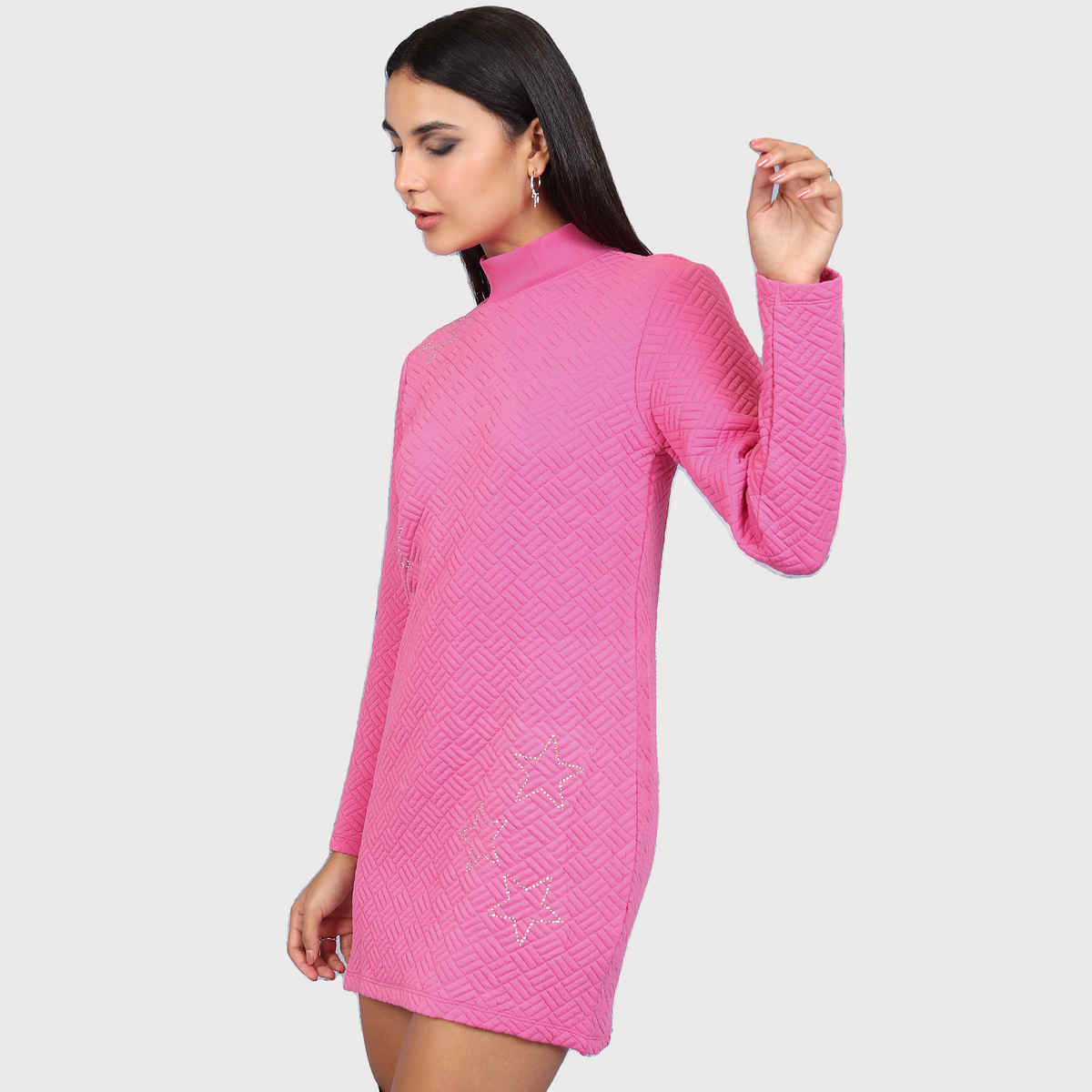 Tokyo Talkies Women's Self Design Embellished Sheath Mini Dress | Pink - L