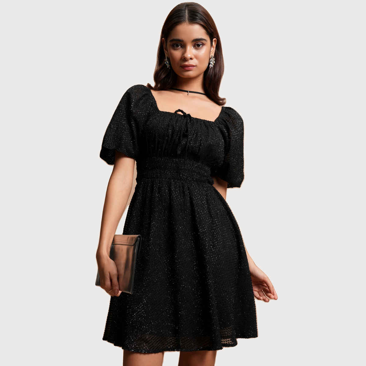 Tokyo Talkies Women's Self Design A-Line Dress | Black - XL