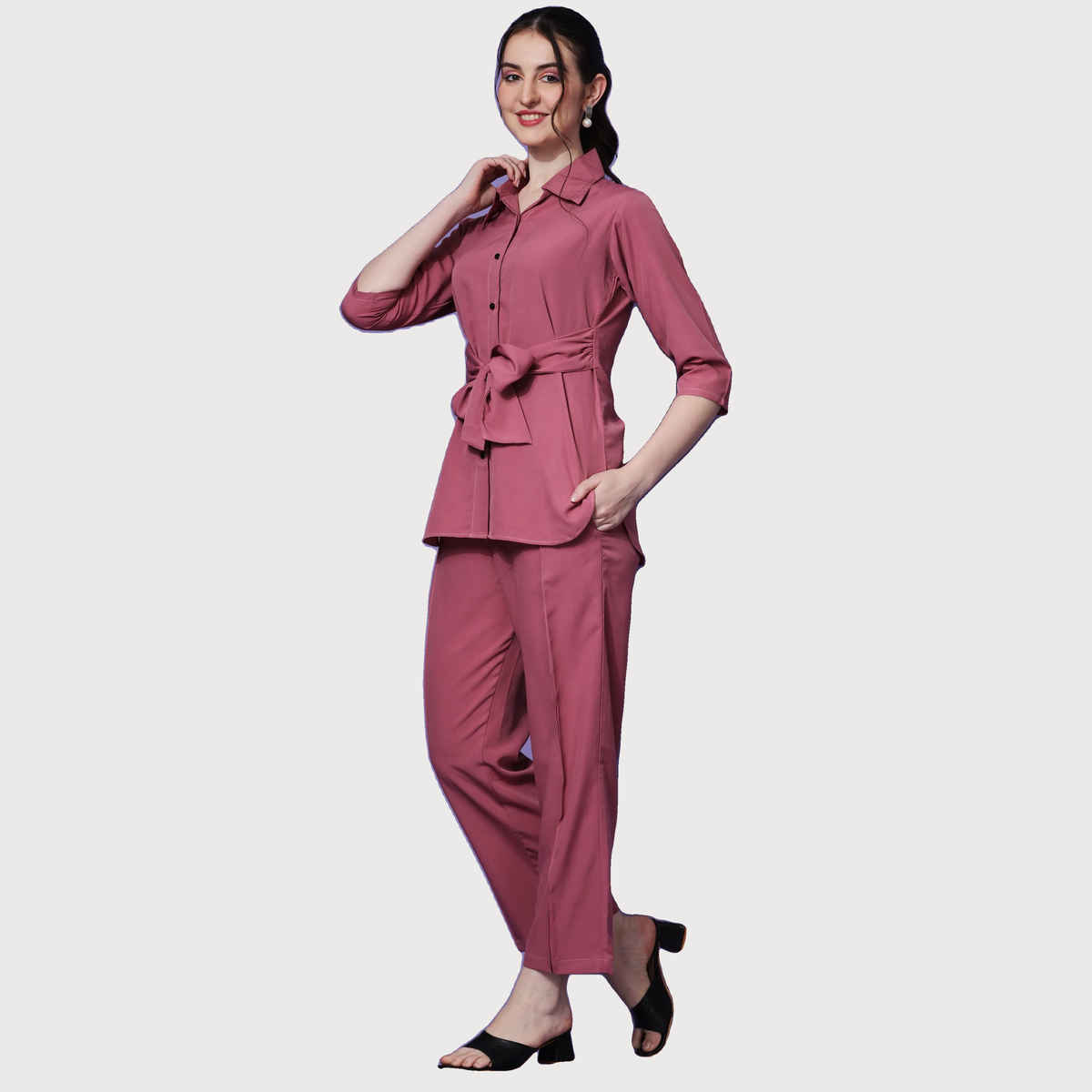 Sheetal Women's Collar Shirt With Trousers Co-Ords | 20017 | Mauve Pink - XL