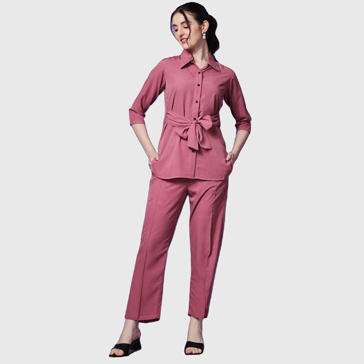 Sheetal Women's Collar Shirt With Trousers Co-Ords | 20017 | Mauve Pink - XL