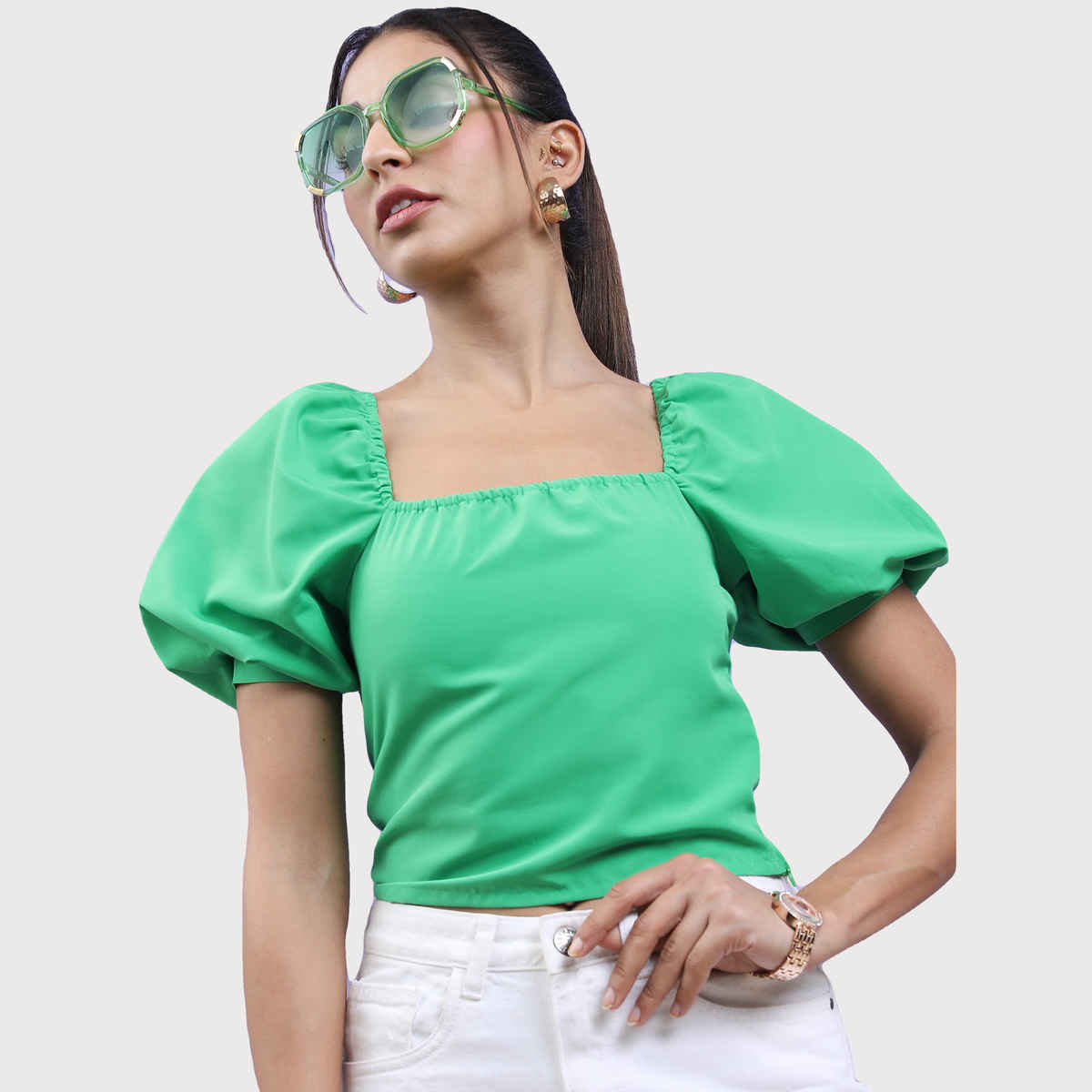 Tokyo Talkies Women's Regular Fit Top | Green - L