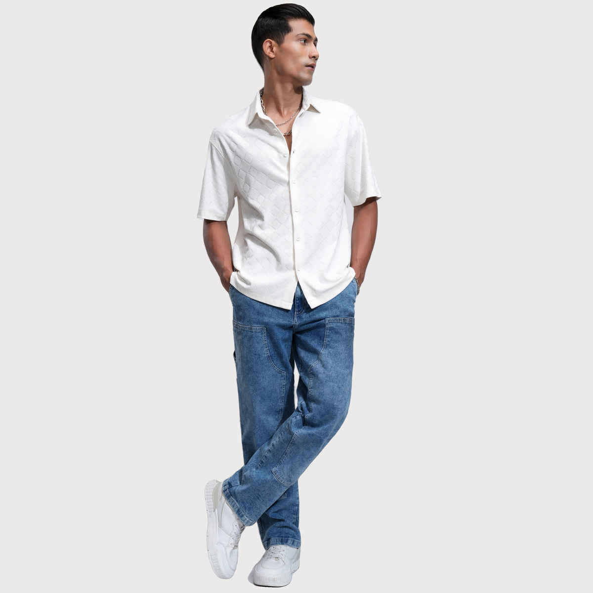 Locomotive Men's Textured Oversize Drop Shoulder Shirt | Cream - M