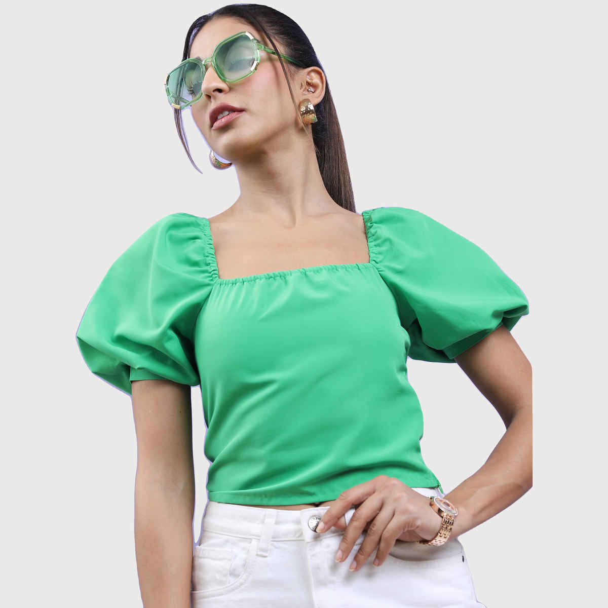 Tokyo Talkies Women's Regular Fit Top | Green - M
