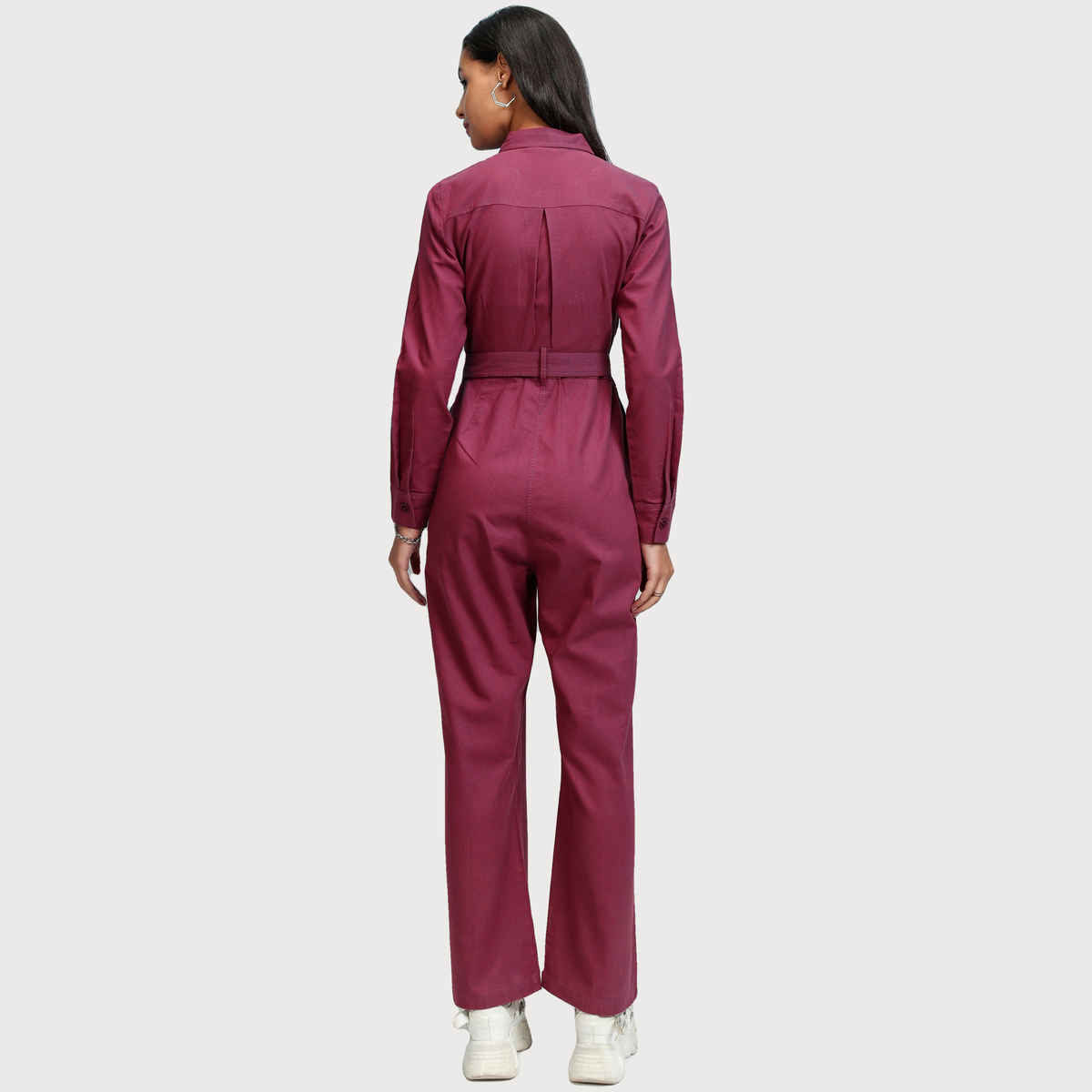 Tokyo Talkies Women's Solid Straight Leg Jumpsuit | Magenta - S