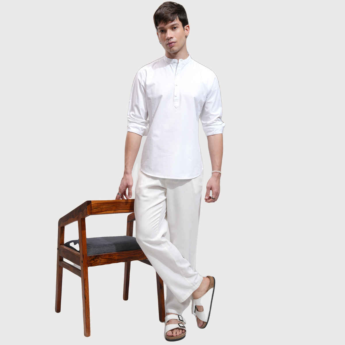 Highlander Men Slim Fit Solid Casual Shirt | White | L