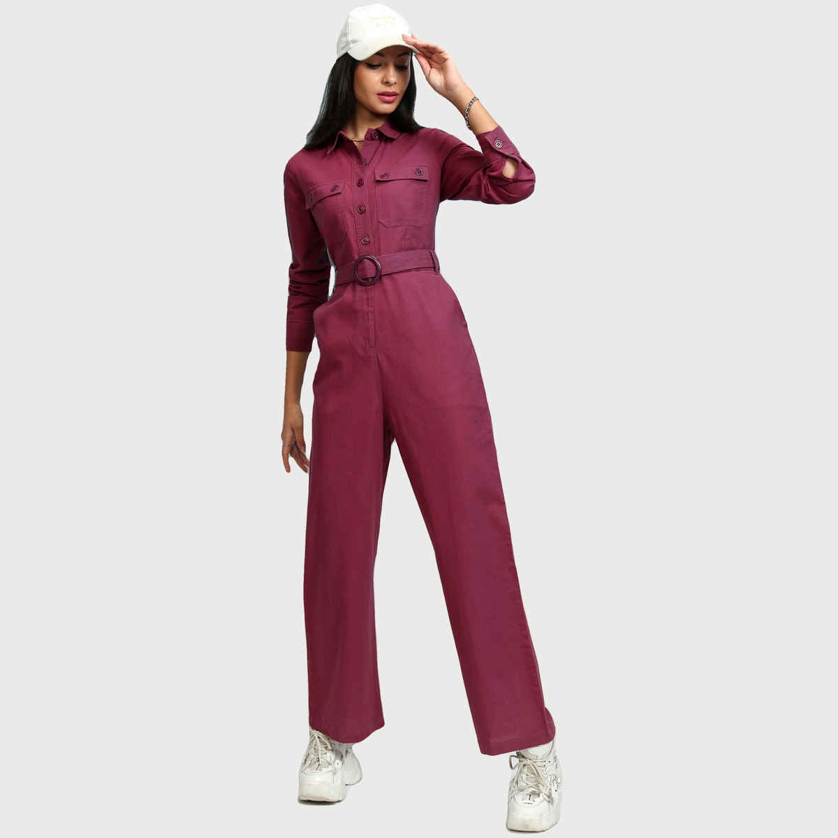 Tokyo Talkies Women's Solid Straight Leg Jumpsuit | Magenta - S