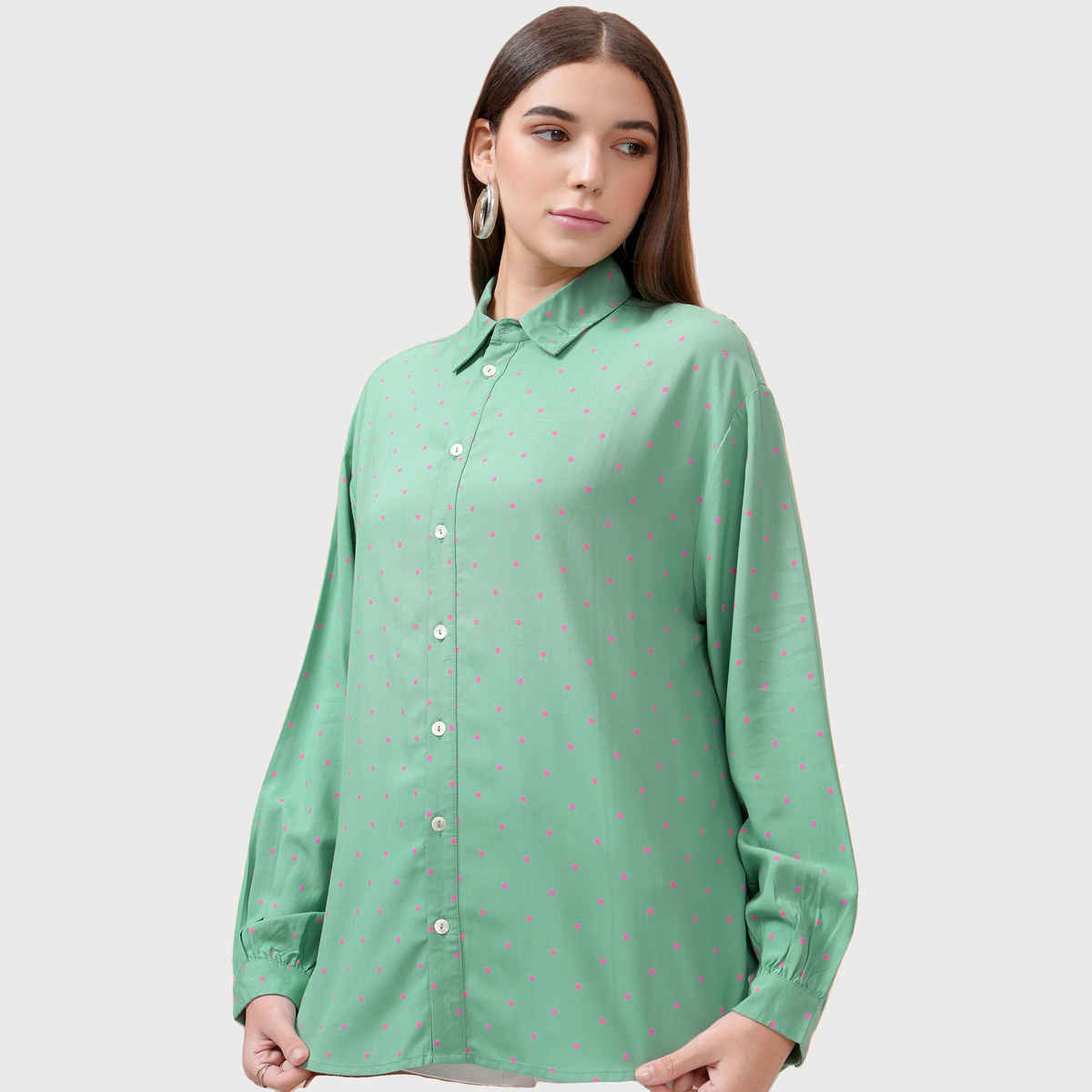 Tokyo Talkies Women's Printed Drop Shoulder Button Down Shirt | Teal - S