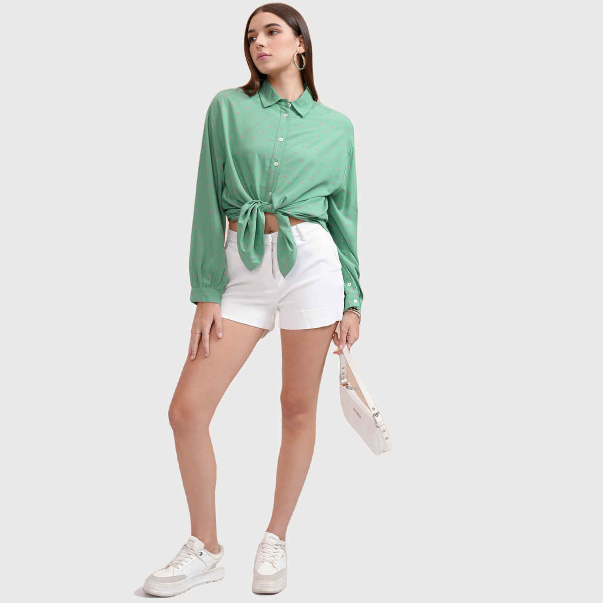 Tokyo Talkies Women's Printed Drop Shoulder Button Down Shirt | Teal - L