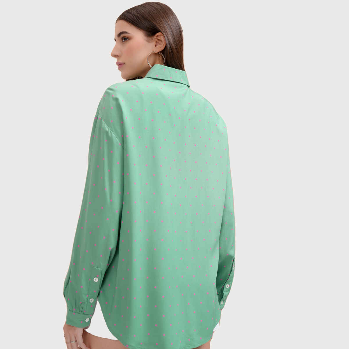 Tokyo Talkies Women's Printed Drop Shoulder Button Down Shirt | Teal - S