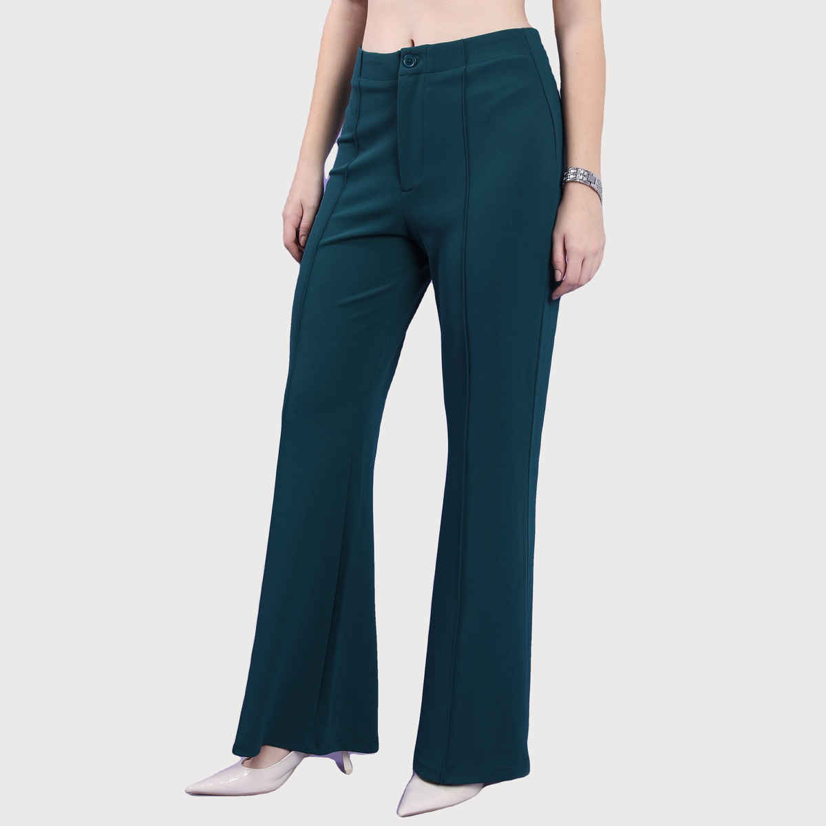 Tokyo Talkies Women's Flared High Rise Bootcut Trouser | Teal - 28