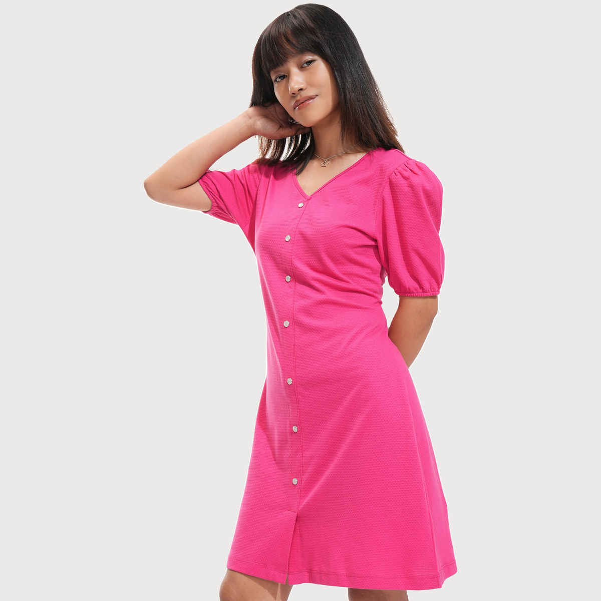 Tokyo Talkies Women's Textured A-Line Knitted Mini Dress | Pink - S