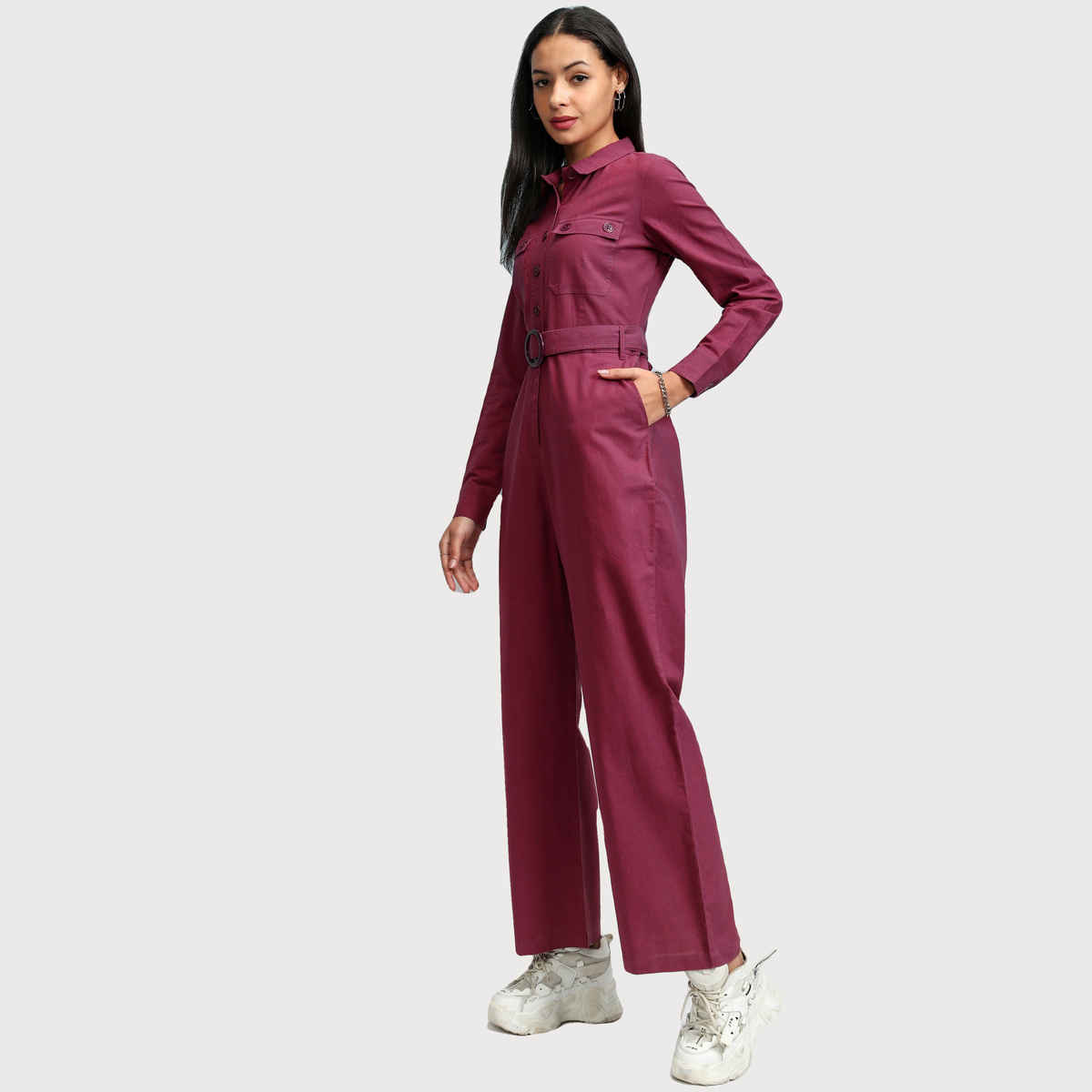 Tokyo Talkies Women's Solid Straight Leg Jumpsuit | Magenta - S