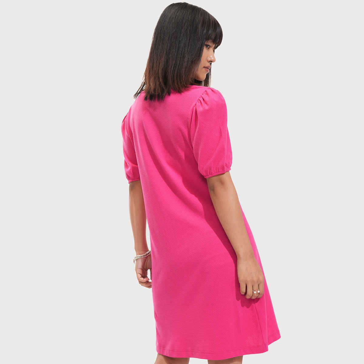 Tokyo Talkies Women's Textured A-Line Knitted Mini Dress | Pink - S