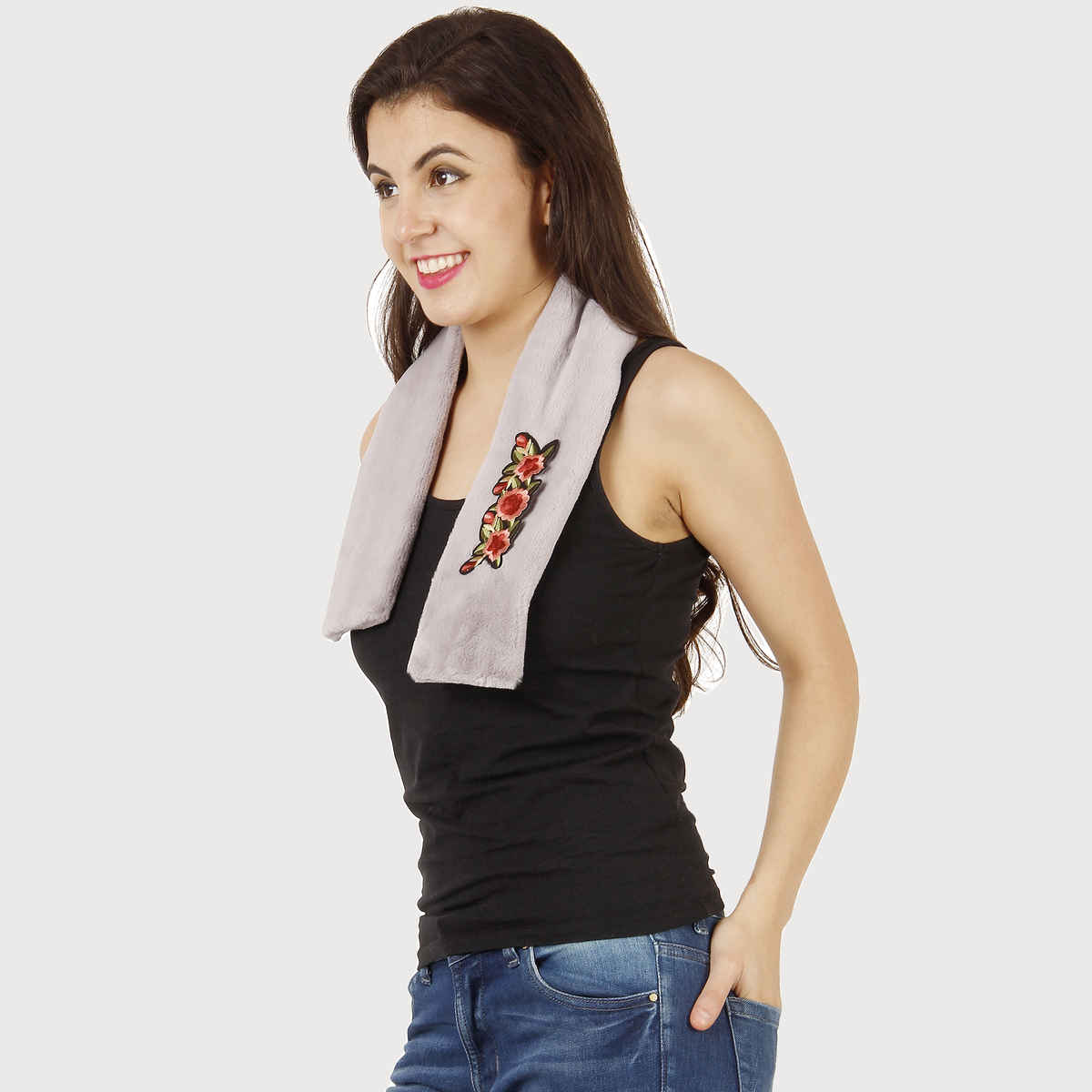 Fabseasons Women's Faux Fur Scarf | Grey - Free Size