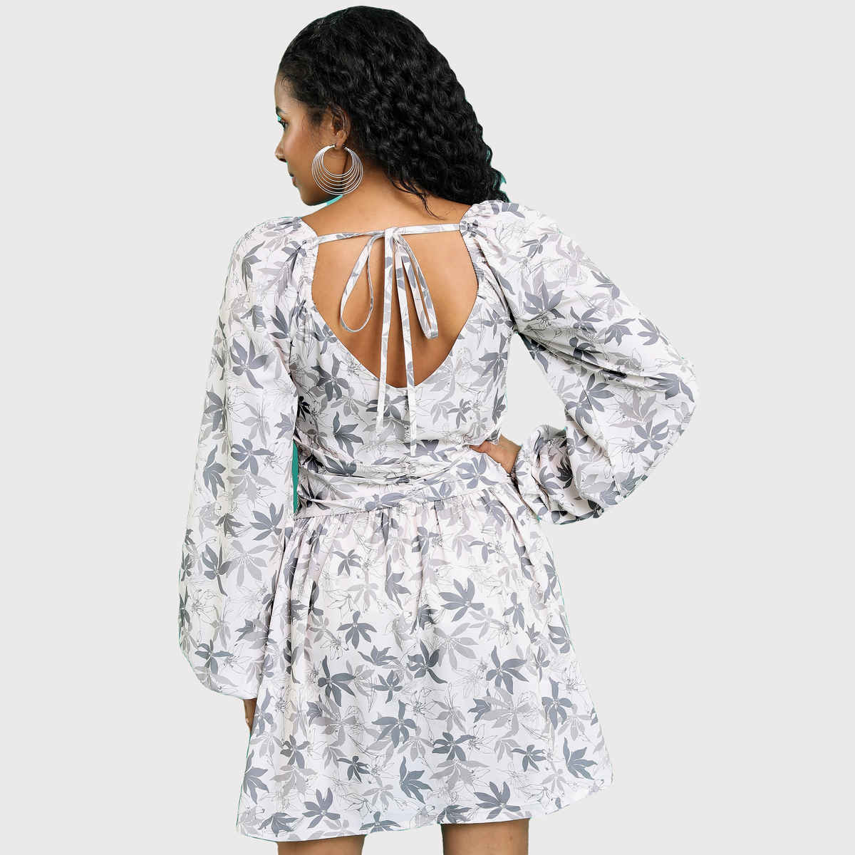 Tokyo Talkies Women's Floral Printed Square Neck Fit Flare Dress | Multicolour - XL