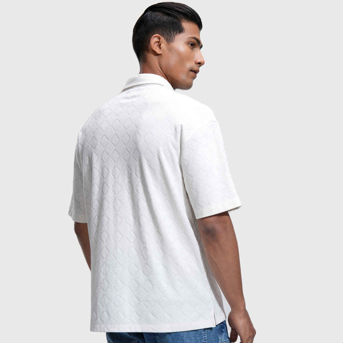 Locomotive Men's Textured Oversize Drop Shoulder Shirt | Cream - M