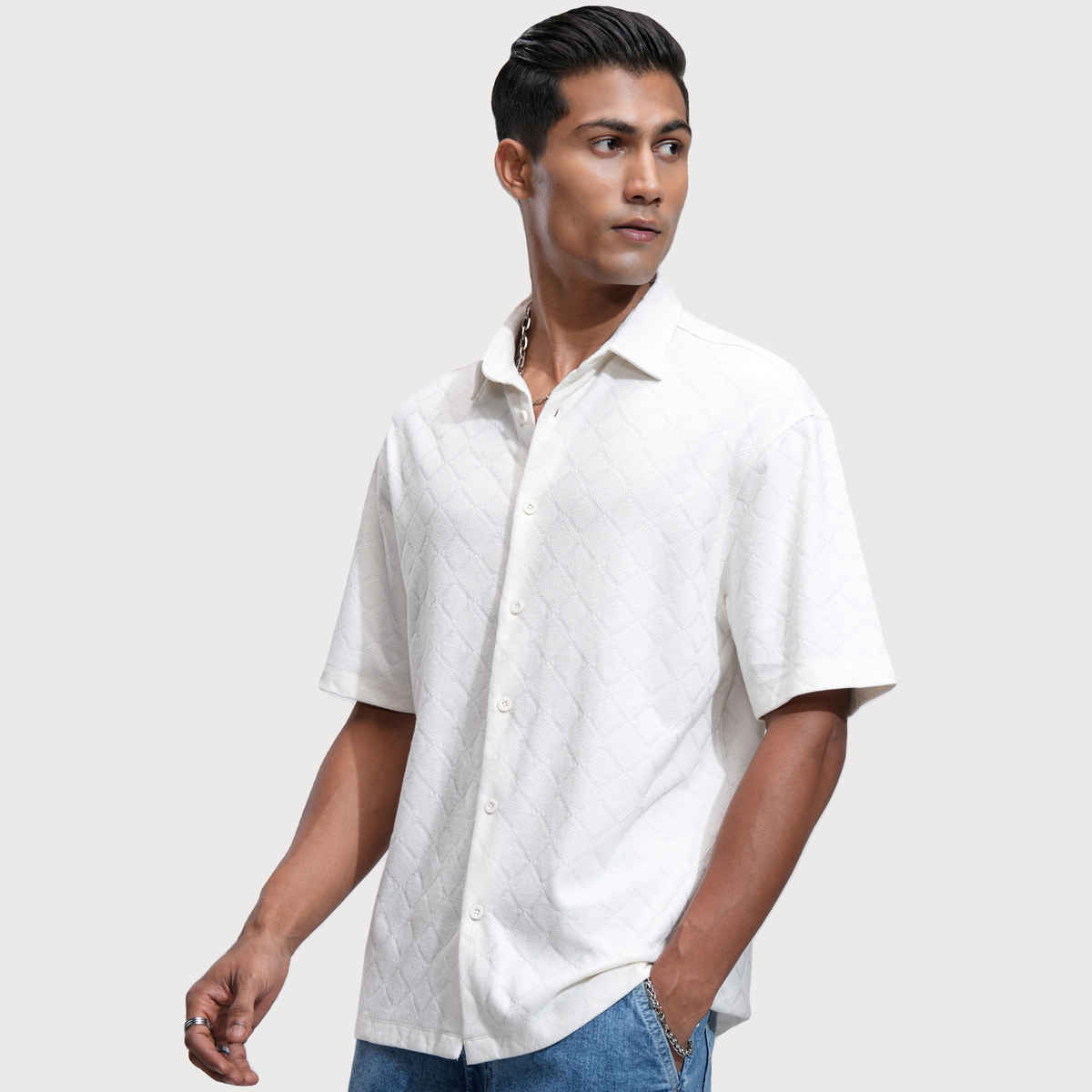 Locomotive Men's Textured Oversize Drop Shoulder Shirt | Cream - M