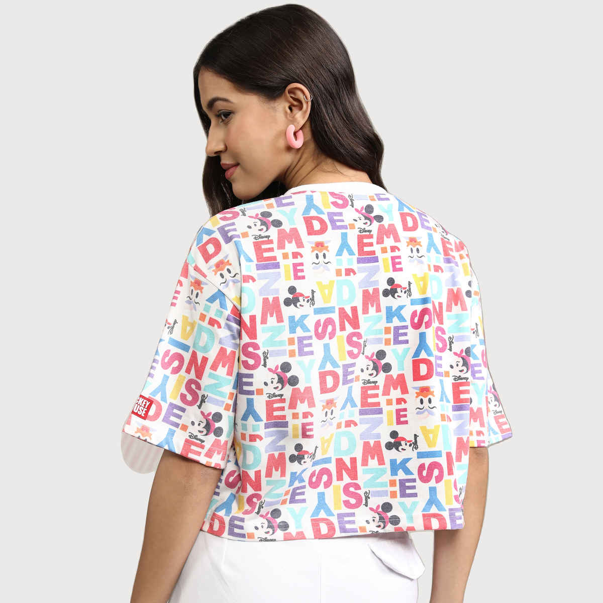 Tokyo Talkies Women's Disney Mickey & Friends Print Boxy Crop T-shirt | White - S