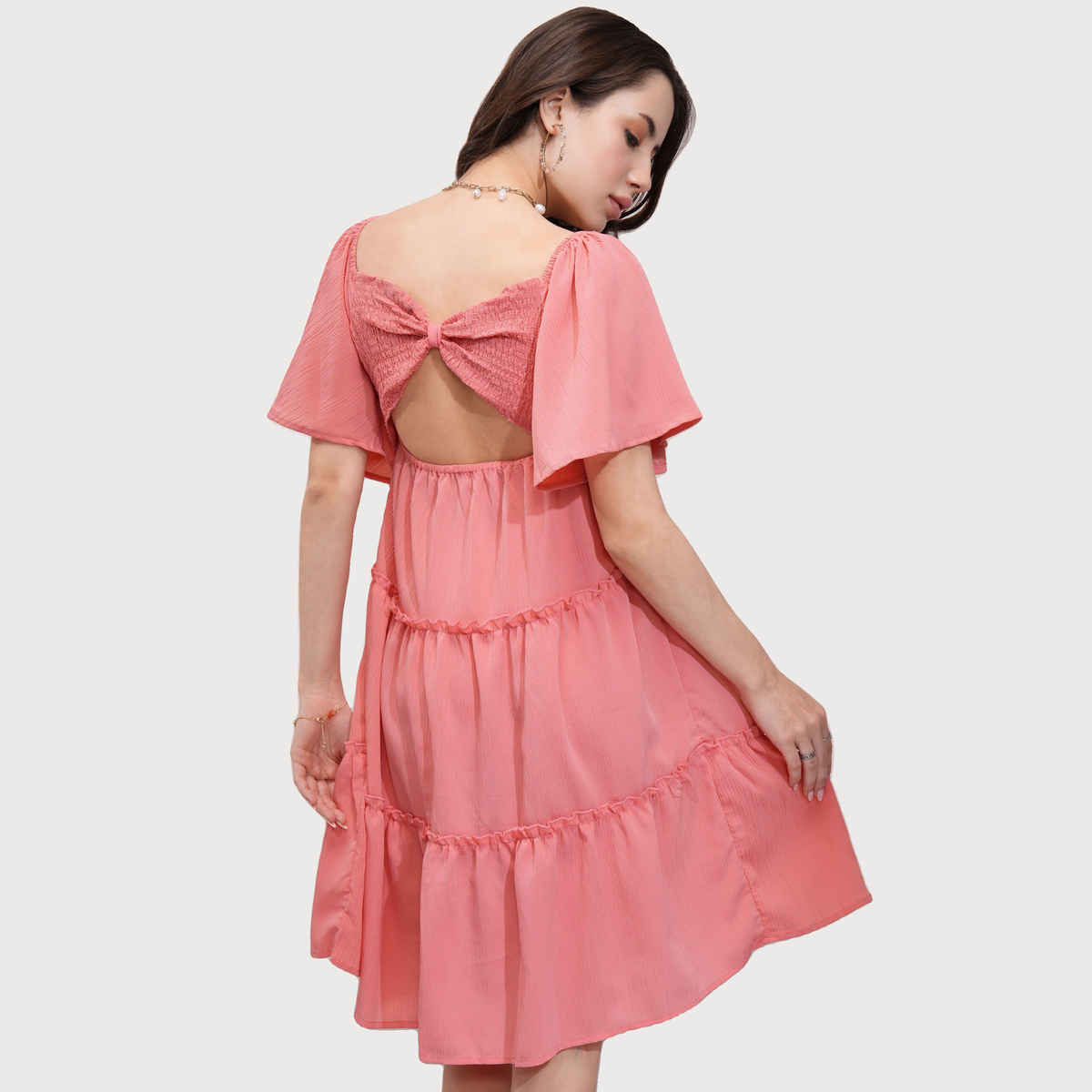 Tokyo Talkies Women's Flutter Sleeves Fit And Flare Dress | Red - M