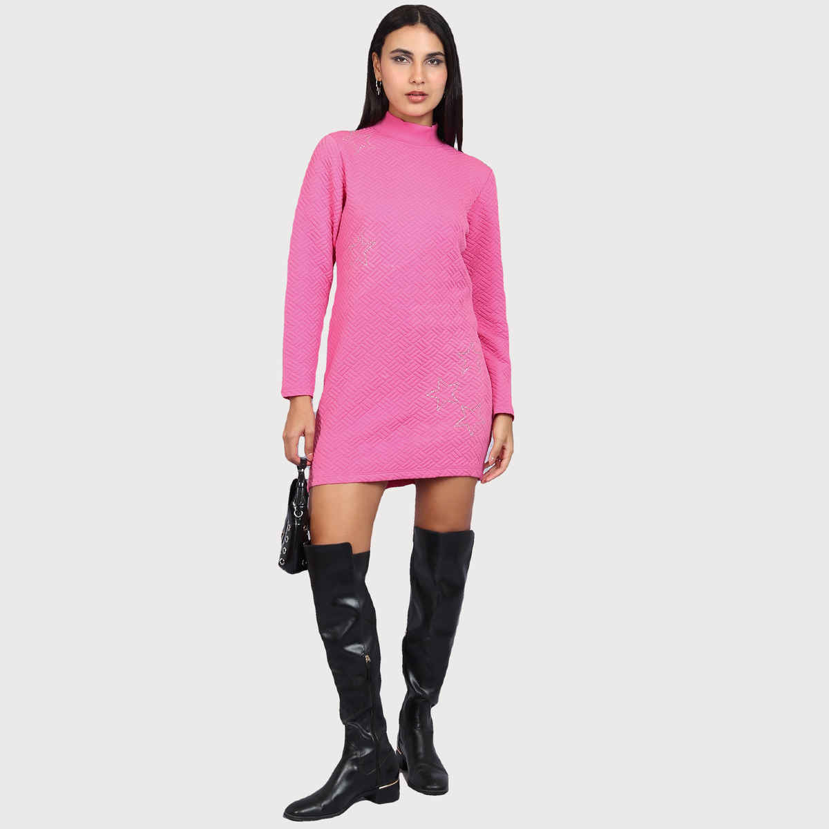 Tokyo Talkies Women's Self Design Embellished Sheath Mini Dress | Pink - XL