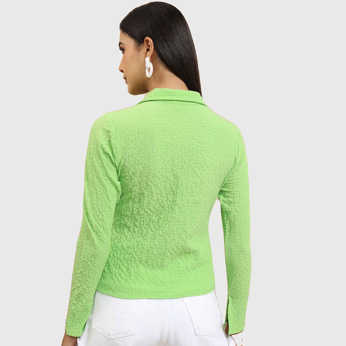 Tokyo Talkies Women's Self Designed Casual Shirt | Green - XL