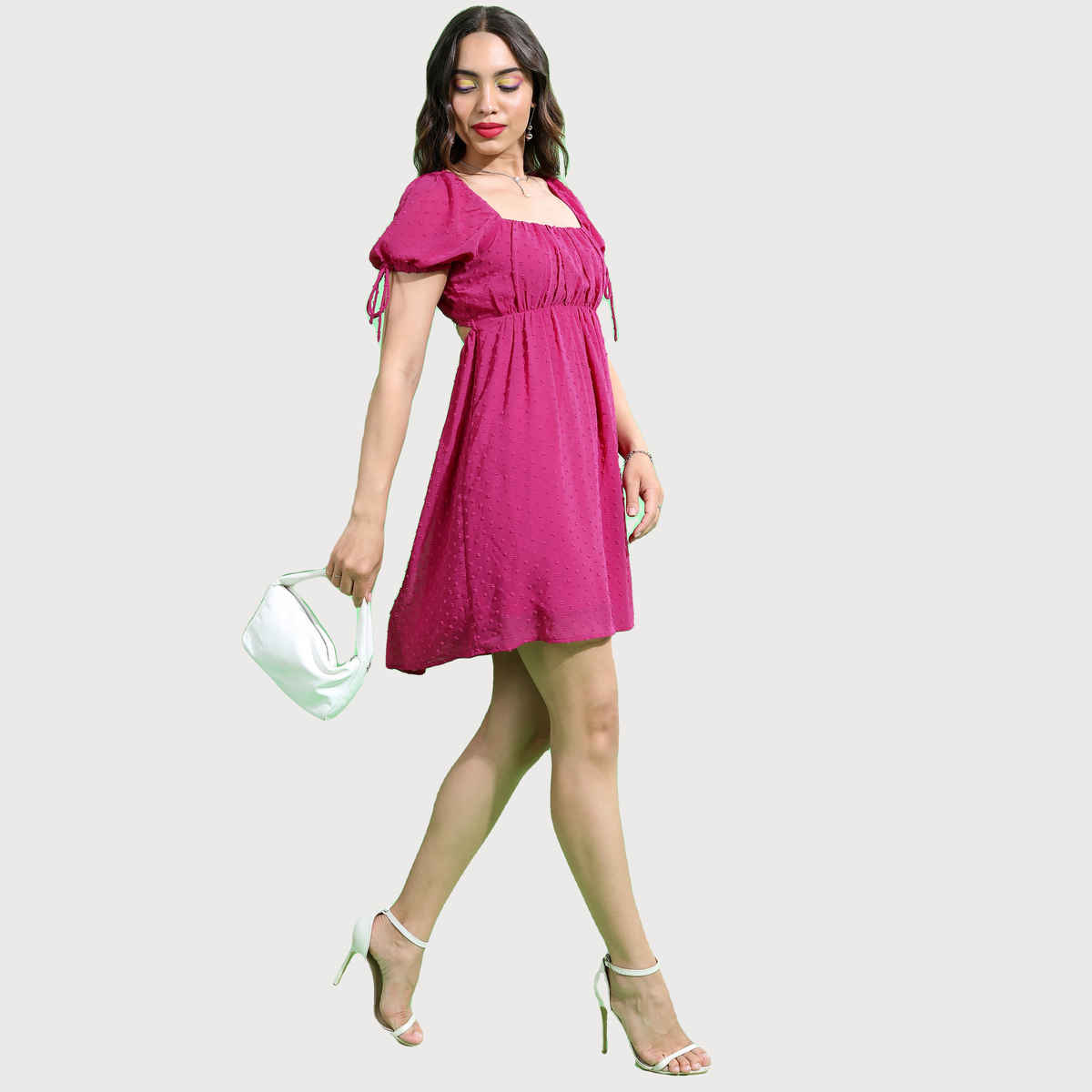 Tokyo Talkies Women's Fuchsia Square Neck Fit & Flare Dress | Pink - L