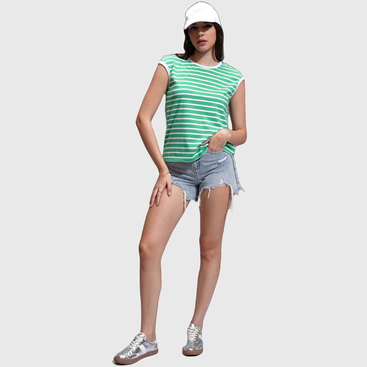 Tokyo Talkies Women's Striped Regular Fit Sleeveless Top | Multicolour - L