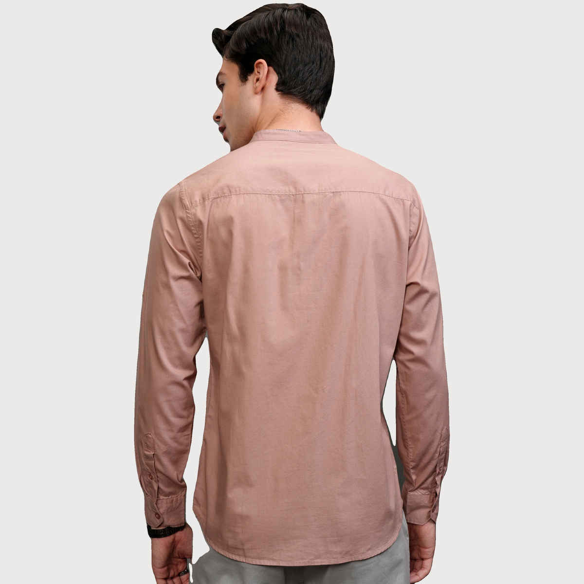 Highlander Men Solid Long Roll-Up Sleeves Slim Fit Casual Shirt | Dusty Pink | XL