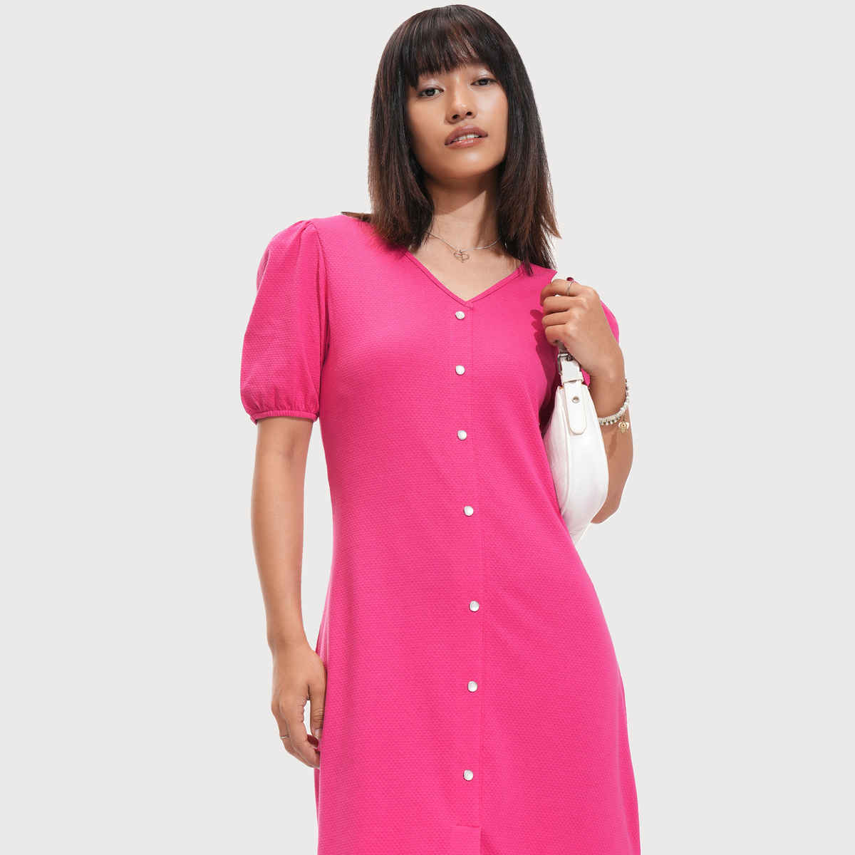 Tokyo Talkies Women's Textured A-Line Knitted Mini Dress | Pink - S