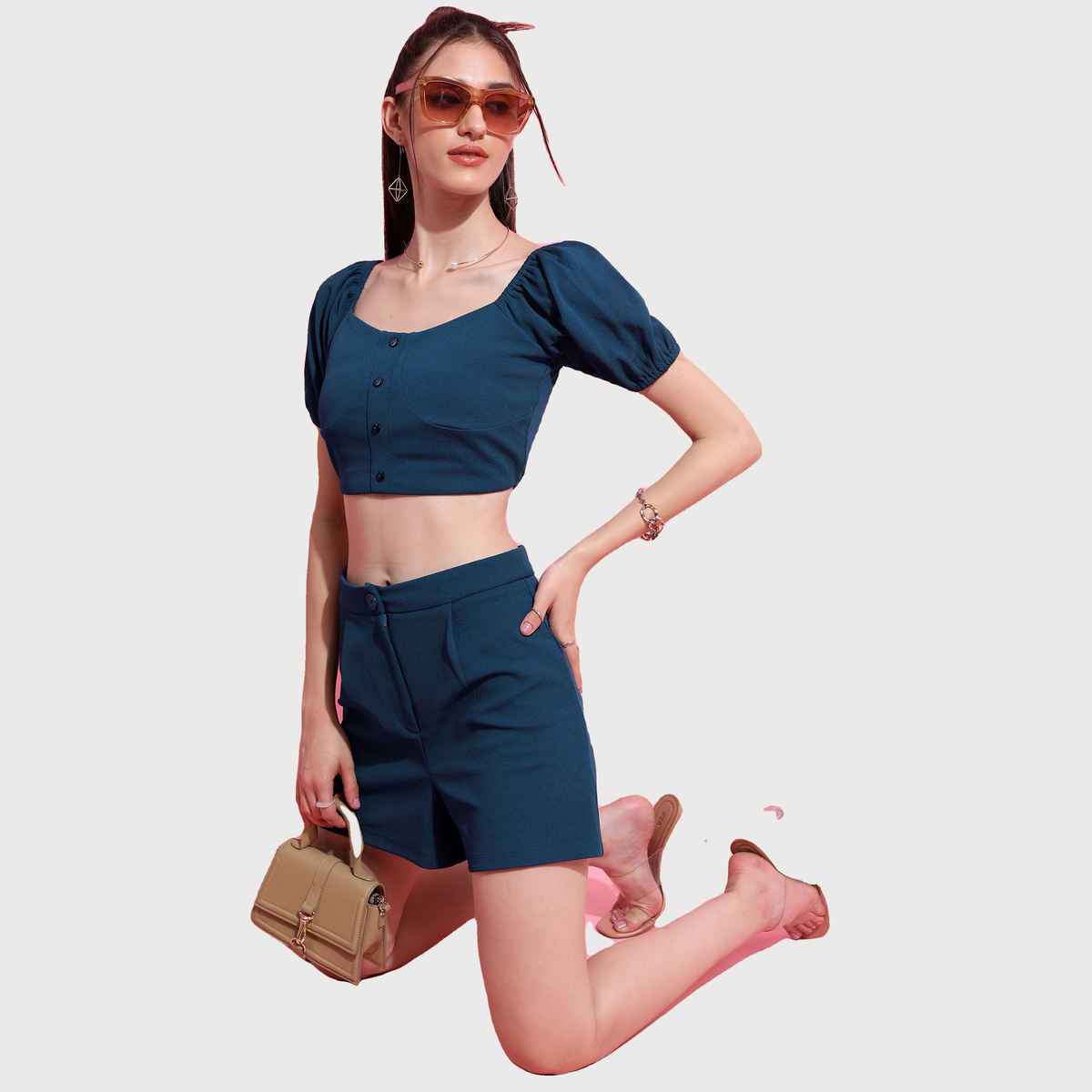 Tokyo Talkies Women's Solid Casual Shorts | Blue - S