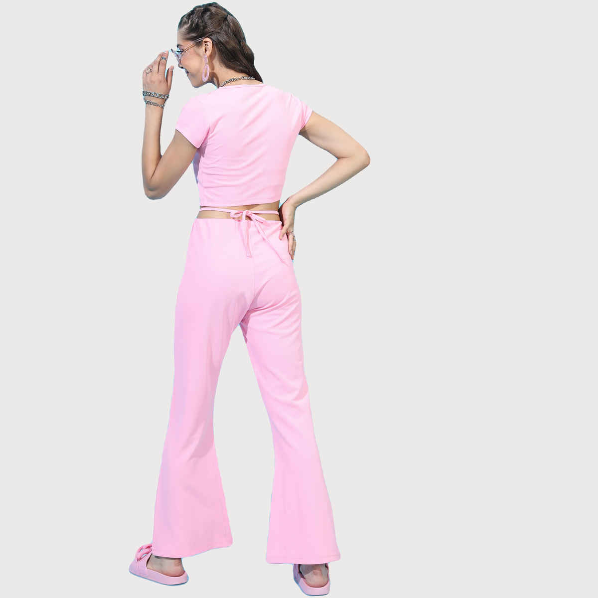 Tokyo Talkies Women's Pretty Solid Top with Trouser | Pink - L