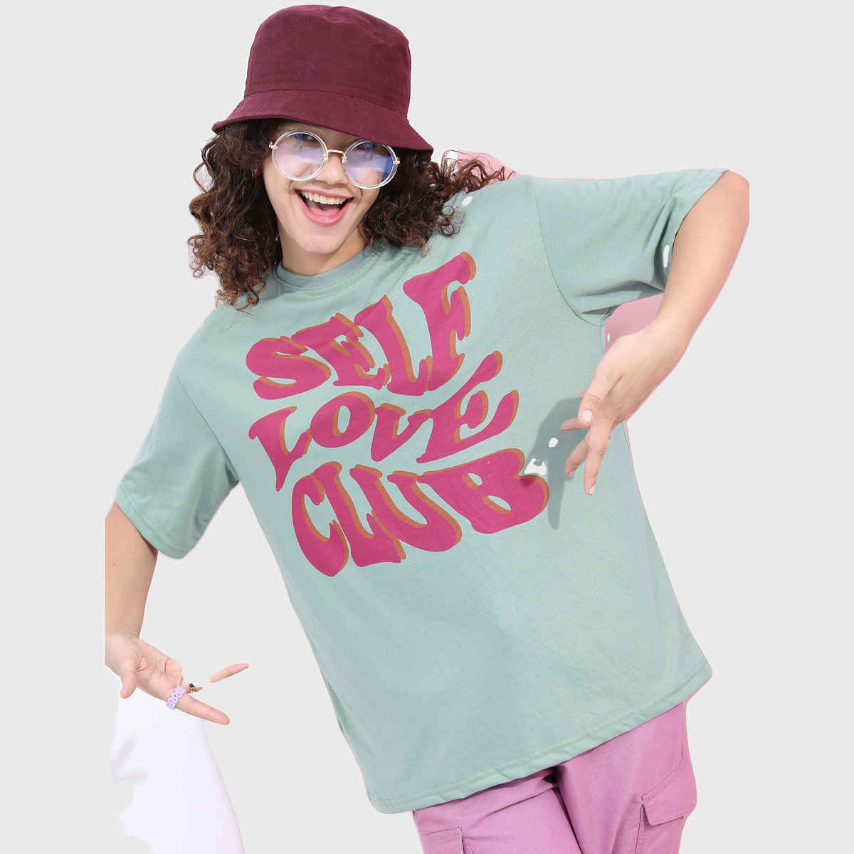 Tokyo Talkies Women's Typography Printed Oversized T-shirt | Green - S